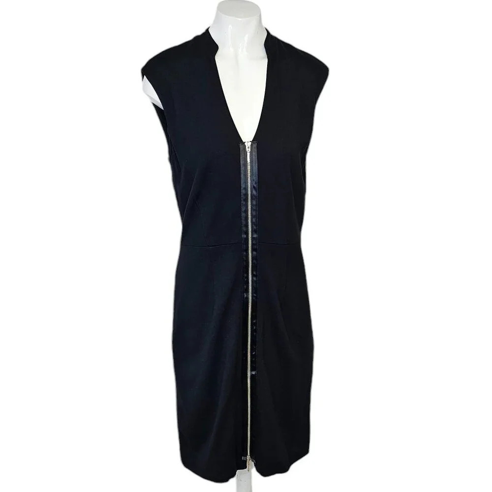 L.A.M.B Gwen Stefani Zip Front Little Black Dress  V-Neck Bodycon Fitted